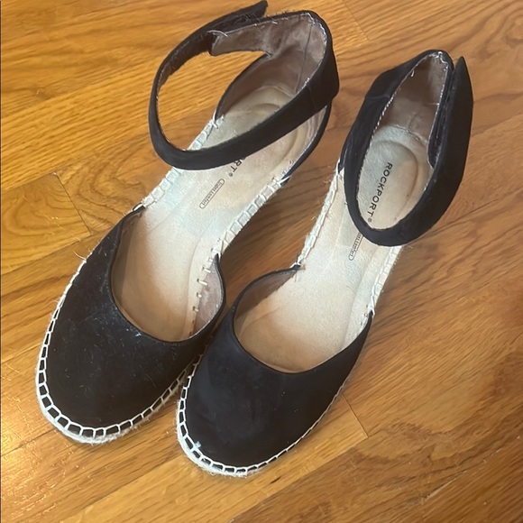 Rockport Women's Black Suede Espadrilles with Velcro ankle straps size 8 - Picture 2 of 6